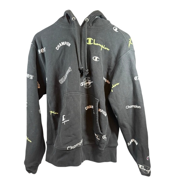 Champion Black Hoodie with White and Yellow Logos - Picture 1 of 12